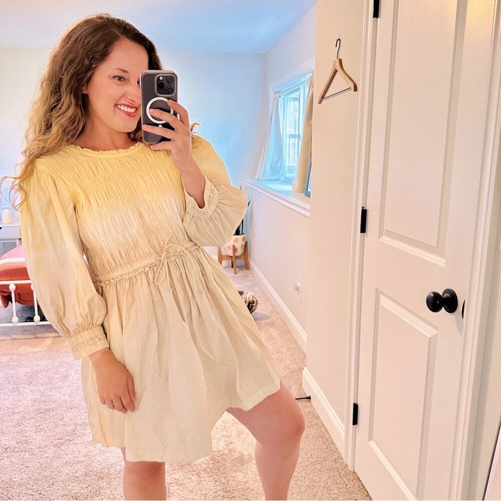 Apiece Apart Yellow Tan Tie Dye Long Sleeve Mini Dress Small